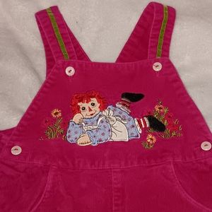 90s Raggedy Ann Pink Corduroy Overalls Bib Bibs Vintage Toddler